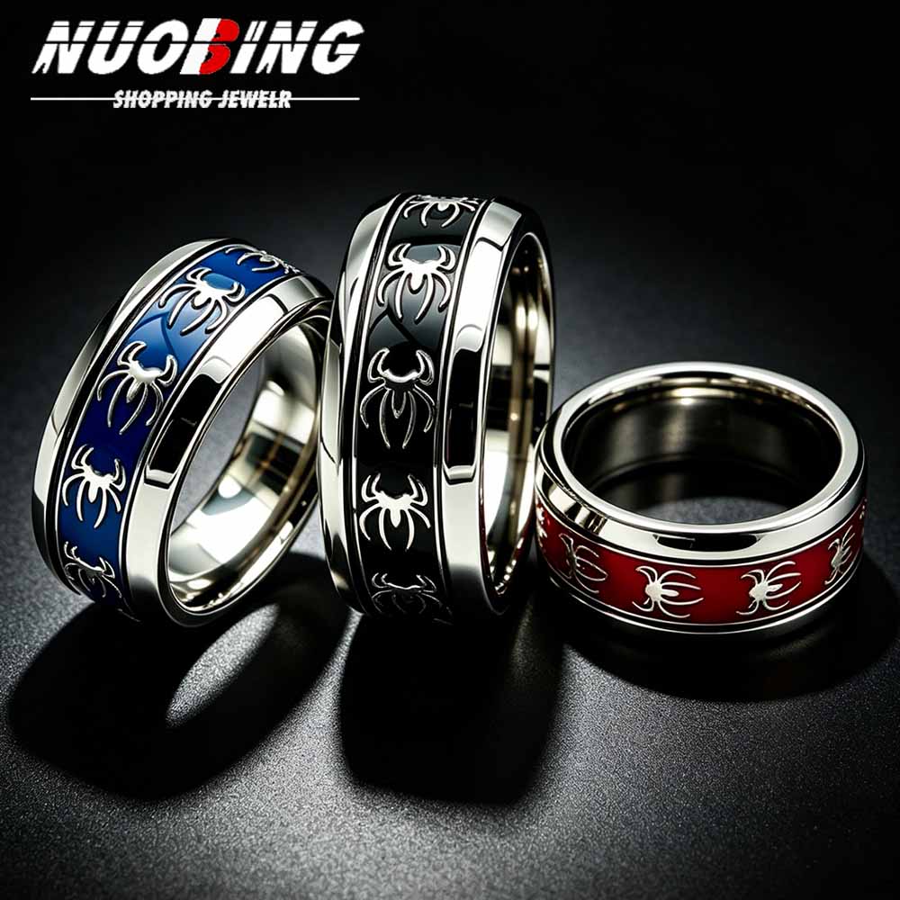 Initial Ring Custom - แหวนสไตล์วินเทจพังก์ลายแมงมุม ทำจากสแตนเลส 316L ดีไซน์กอธิคสำหรับนักบิด แหวนรูปสัตว์สำหรับผู้ชายและผู้หญิง เหมาะสำหรับงานปาร์ตี้