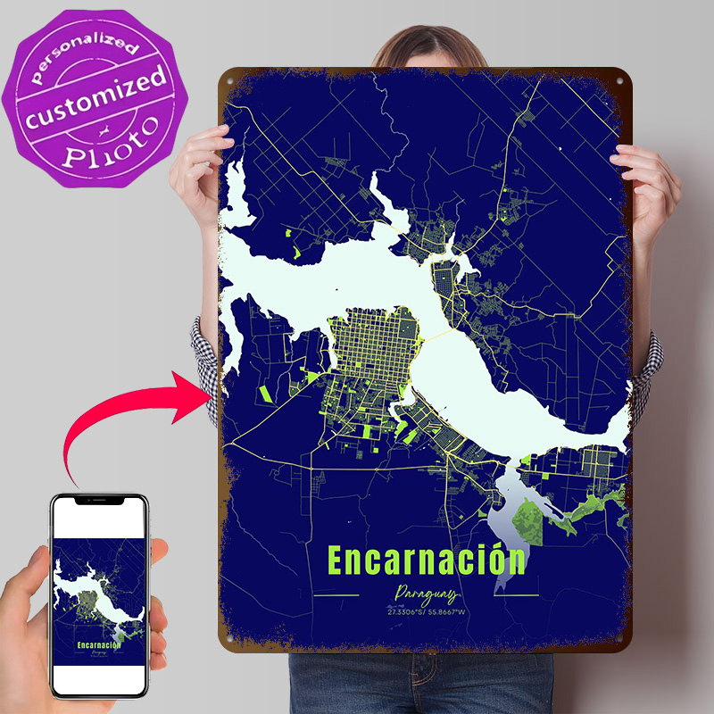 Custom Map Poster - ของตกแต่งบ้าน Encarnación ของตกแต่งบ้าน โปสเตอร์แผนที่เมืองปารากวัย ป้ายโลหะพิมพ์ลาย 3