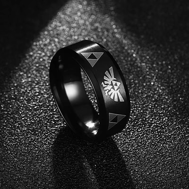 Initial Ring Custom - แฟชั่นอะนิเมะไตรฟอร์ซสามเหลี่ยมแหวน 316L สแตนเลสสตีลคอสเพลย์ปาร์ตี้เครื่องประดับของขวัญ