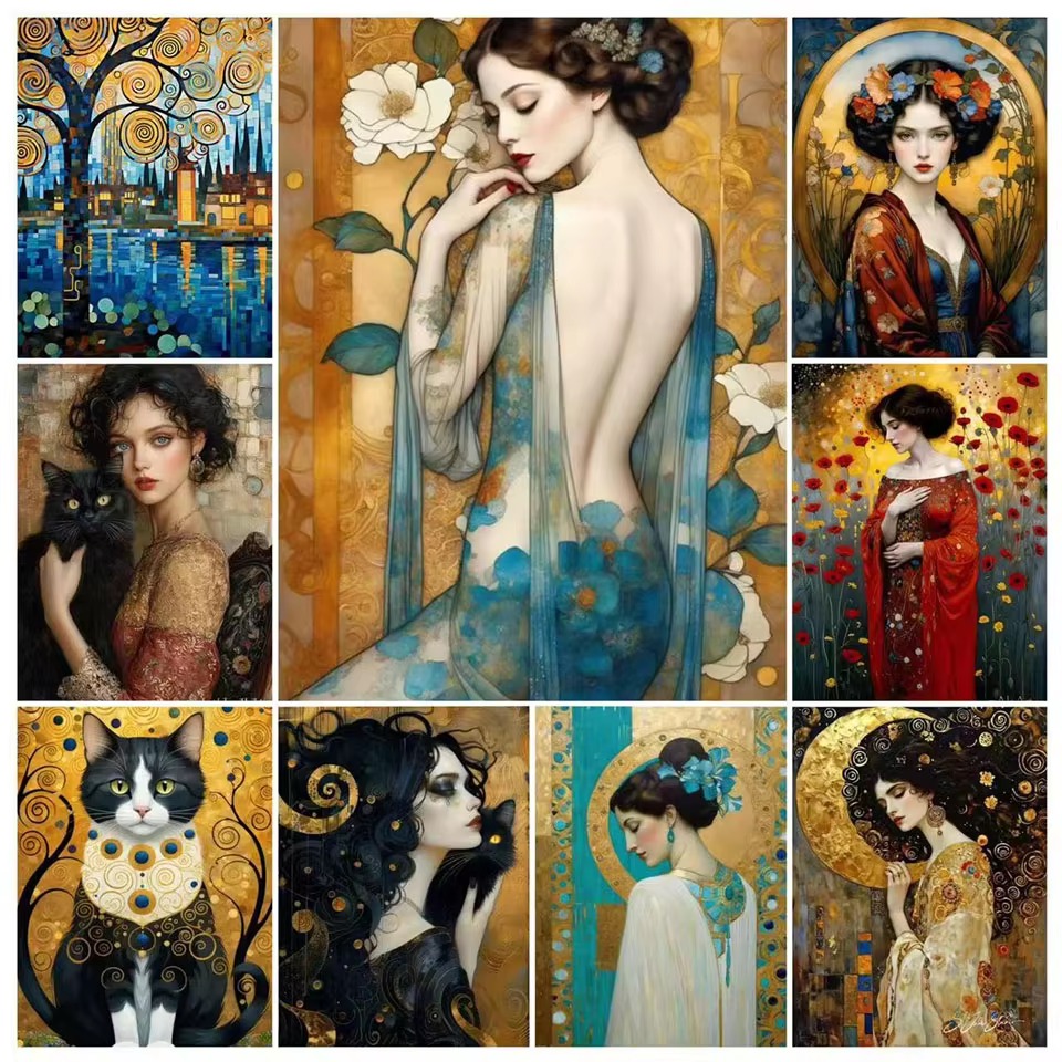 Photo Mosaic Print - ภาพเพชรลายแมวสไตล์เรโทรสีทอง งานศิลปะโมเสกเพชรทำมือ ของขวัญสร้างสรรค์สุดประณีต ตกแต่งบ้าน