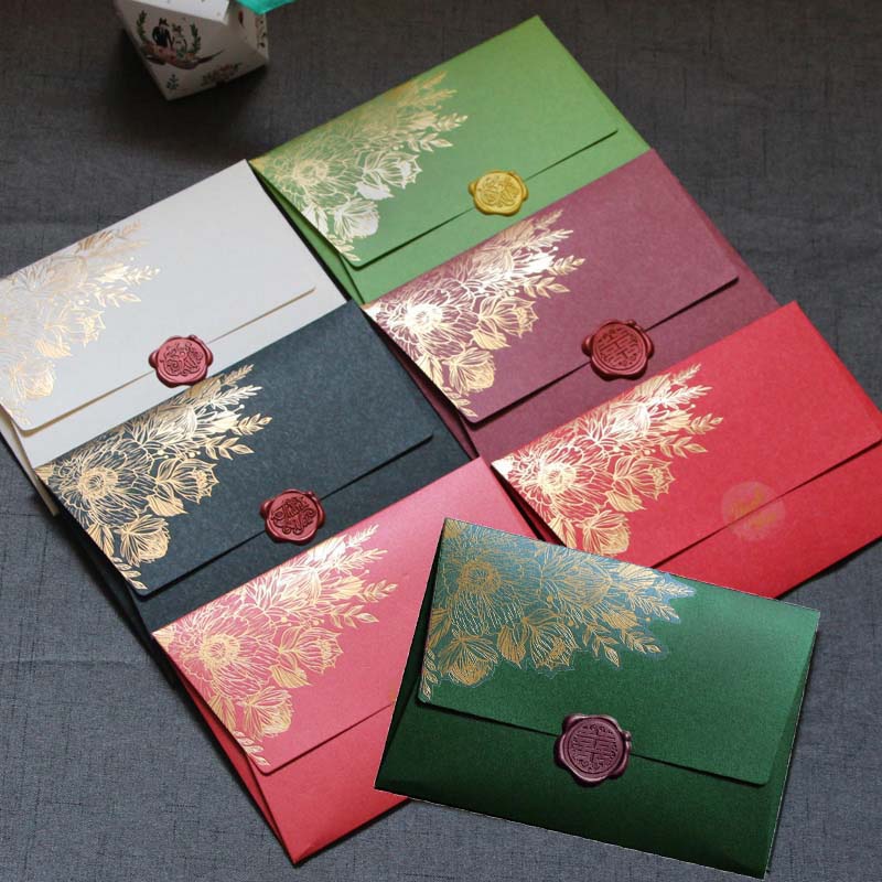 Wax Seal Letter Kit - 10 ชิ้นไม่มีแสตมป์มุกคุณภาพสูงกระดาษซองเชิญงานแต่งงานยุโรป Bronzing รูปแบบซองจดหมายกระเป๋าคุณภาพสูง