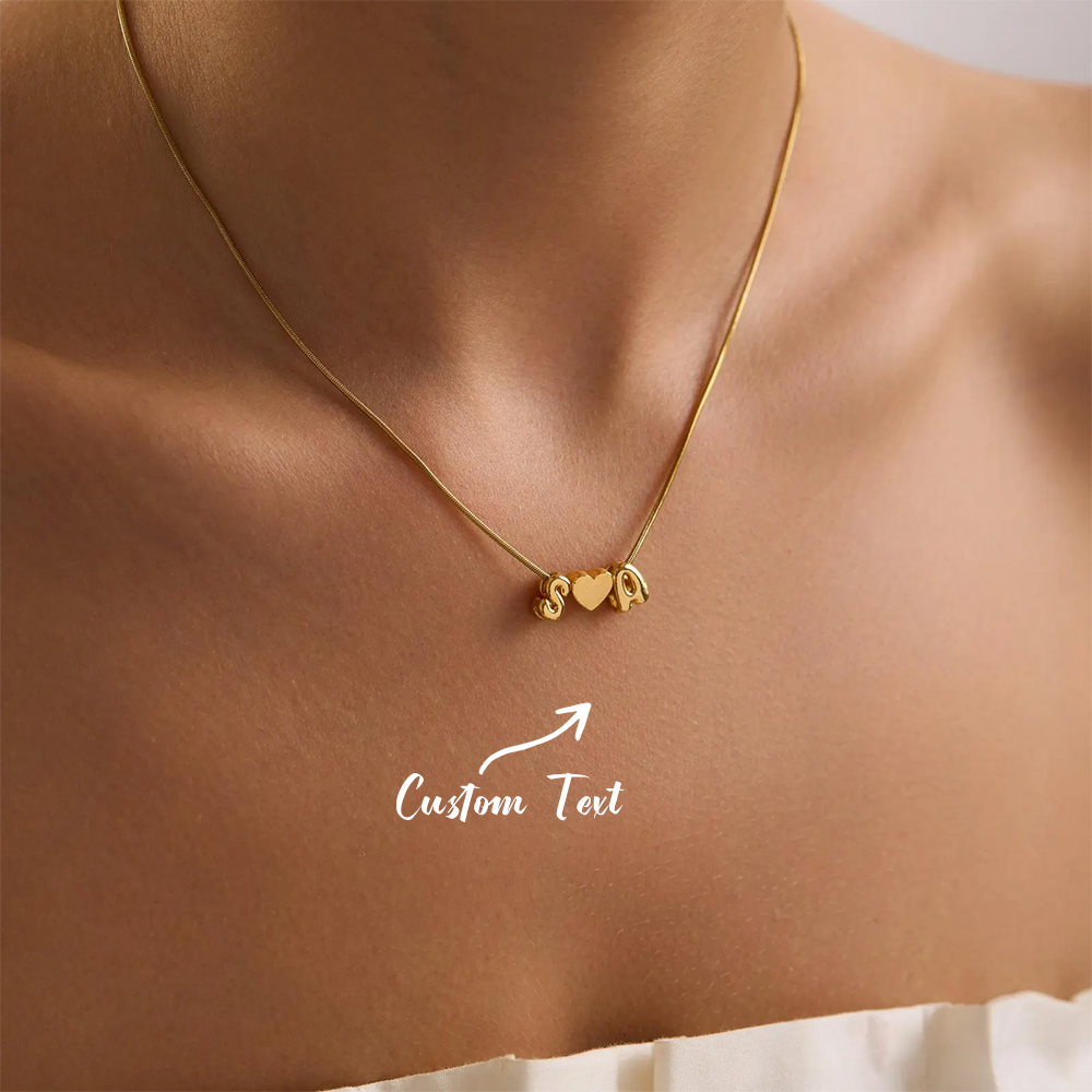 Name Necklace Custom - สร้อยคอจี้รูปหัวใจ 3 มิติ พร้อมอักษรย่อสองตัวแบบกำหนดเอง ทำจากสแตนเลส สายโซ่แบบงู