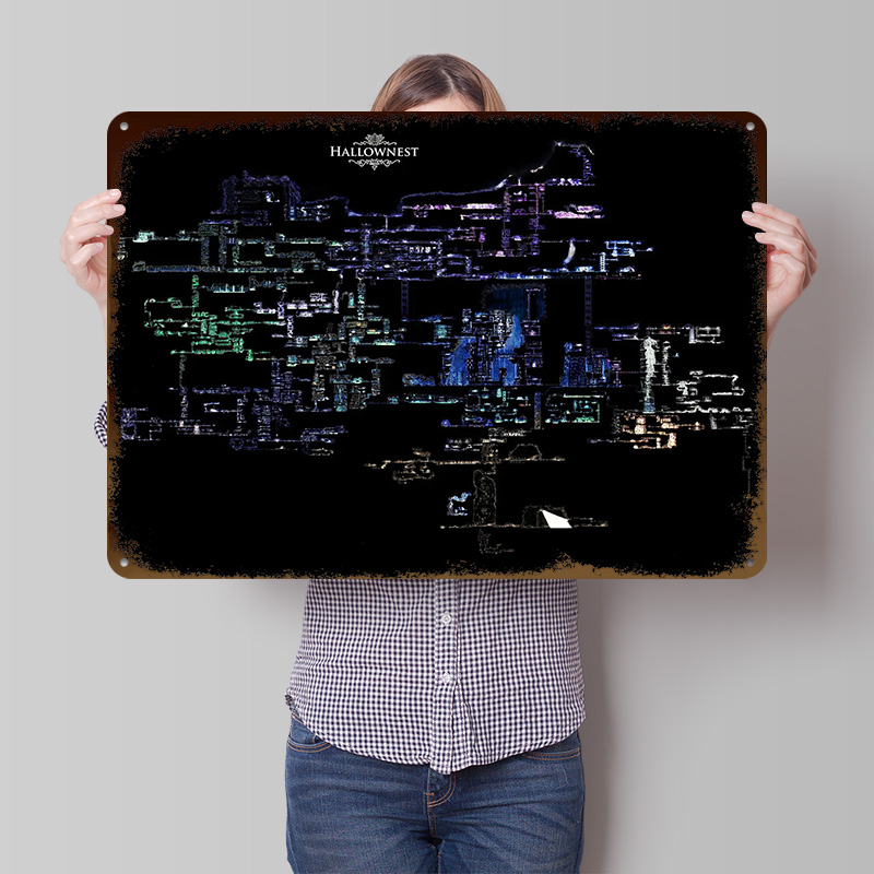 Custom Map Poster - โปสเตอร์โลหะ 3 มิติลายแผนที่ฮอลโลว์ไนท์ ฮอลโลเวสต์ งานศิลปะติดผนังแบบกำหนดเอง ป้ายโลหะวินเทจสำหรับตกแต่งบ้าน