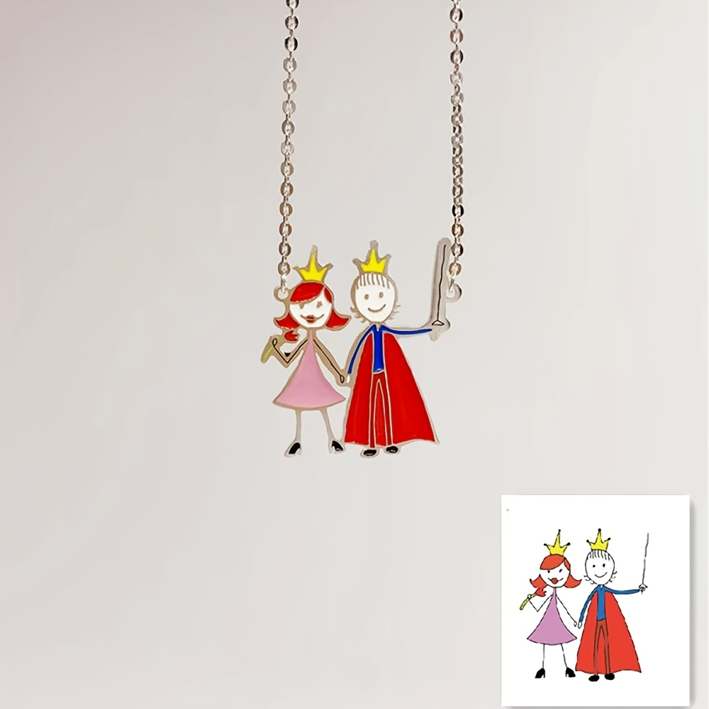 Name Necklace Custom - จี้สร้อยคอรูปภาพวาดเด็ก ของที่ระลึกสำหรับคุณแม่ ของขวัญสำหรับลูกน้อย ทำจากสแตนเลส กันน้ำ และไม่ซีดจาง