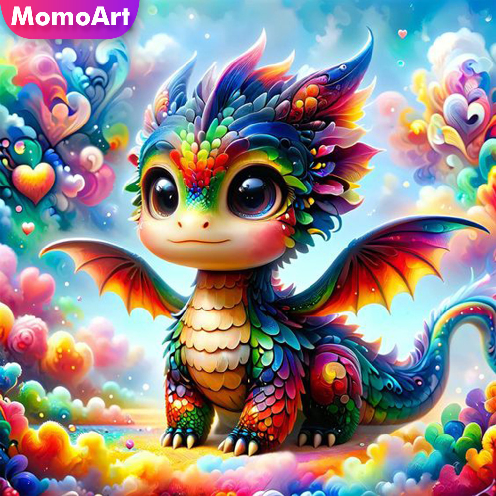 Photo Mosaic Print - Momoart เต็มรูปแบบรอบเพชรภาพวาดมังกรสัตว์ใหม่มาถึงโมเสคการ์ตูนหัตถกรรมชุดเย็บปักถักร้อย Handmade ของขวัญ