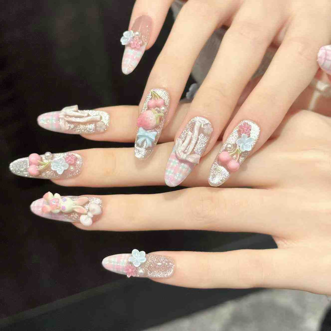 10 ชิ้น เล็บปลอมทรงวงรีทำมือ ล - Pressed Flower Art บทวิจารณ์และราคา
