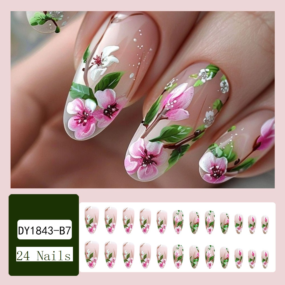 สั้นอัลมอนด์กดบนเล็บ 3D ดอกไม้ - Pressed Flower Art บทวิจารณ์และราคา