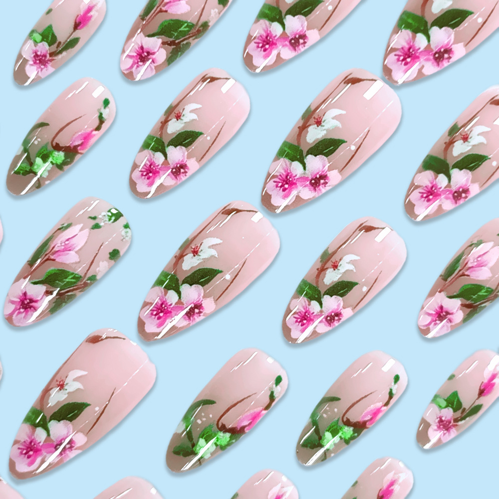 สั้นอัลมอนด์กดบนเล็บ 3D ดอกไม้ - Pressed Flower Art บทวิจารณ์และราคา